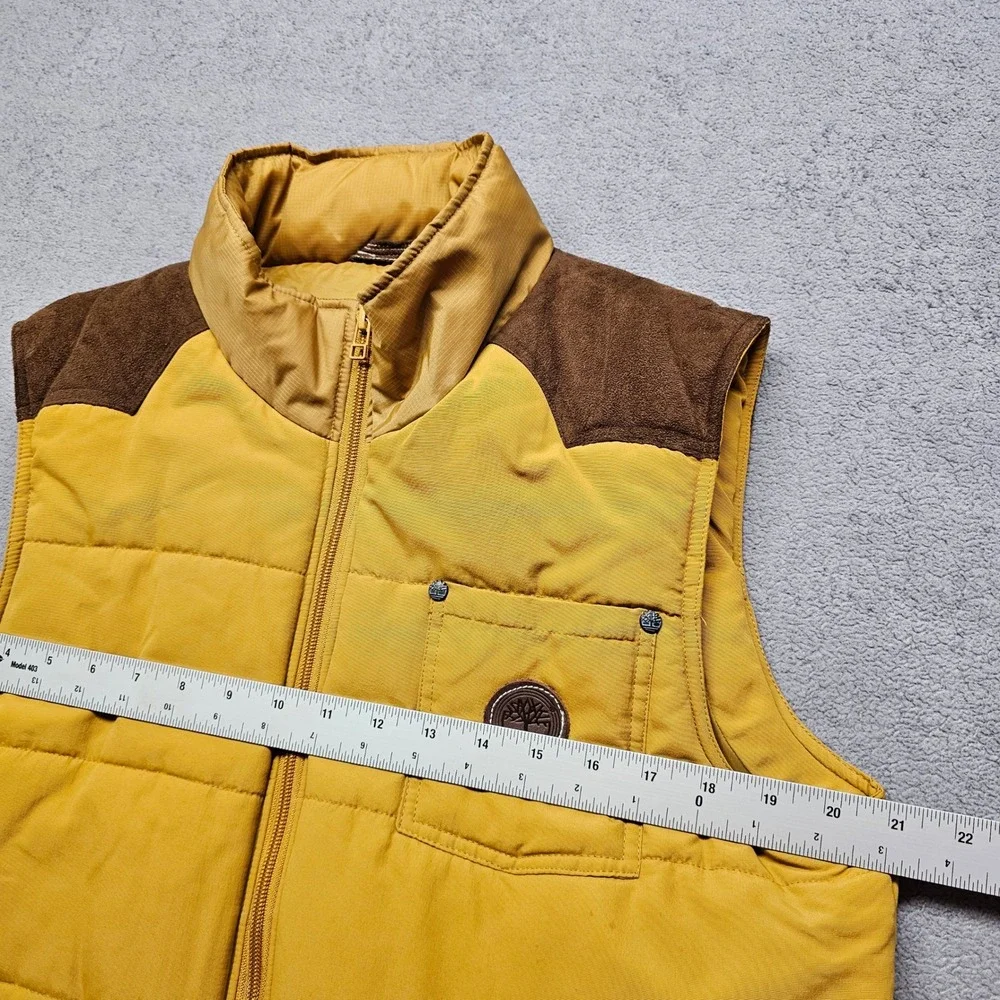 Timberland Hooded Puffer Vest Mens XL Gold Brown Fleece Trim Full Zip‎ Outdoor